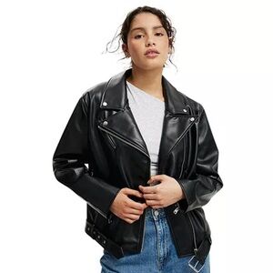 Cotton On Faux Leather Moto Biker Jacket Black Size S/M